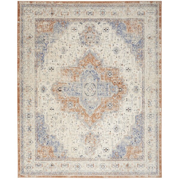 Homeroots 10' X 14' Beige And Blue Floral Indoor Outdoor Area Rug 573750 - main