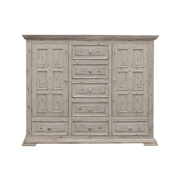 Homeroots 64" White Solid Wood Seven Drawer Gentlemans Chest 524566 - main