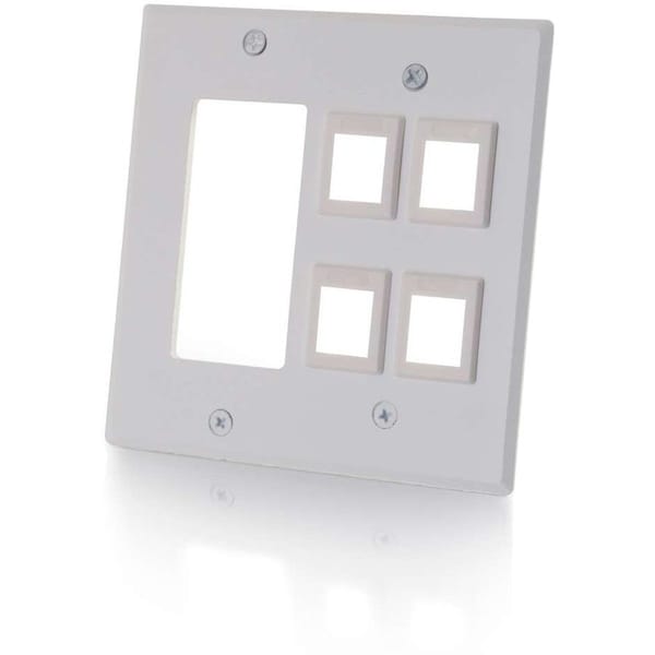 C2G DECORA COMPATIBLE CUTOUT WITH FOUR KEYSTONE DOUBLE GANG WALL PLATE - WHITE 41341 - main