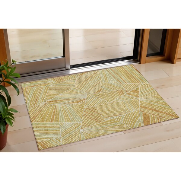Homeroots 3' X 5' Gold Copper And Brown Geometric Washable Indoor Outdoor Area Rug 594785 - main
