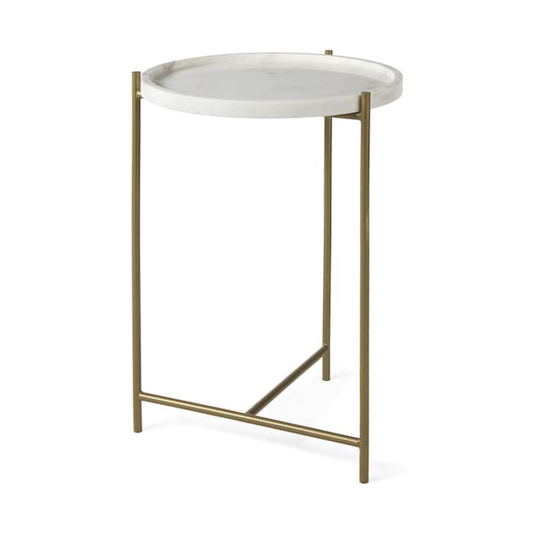 Homeroots 23" White and Gold Marble and Iron Round End Table 605366 - main