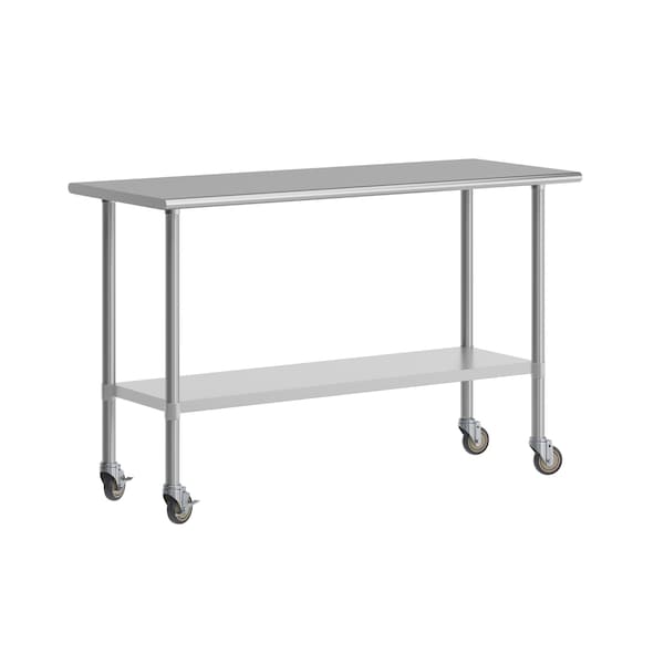 Flash Furniture Reese Work Table, 18 Gauge Stainless Steel Top Shelf, Undershelf and 4 Casters w/2 Locking NH-WT-2460-CAS-GG - main
