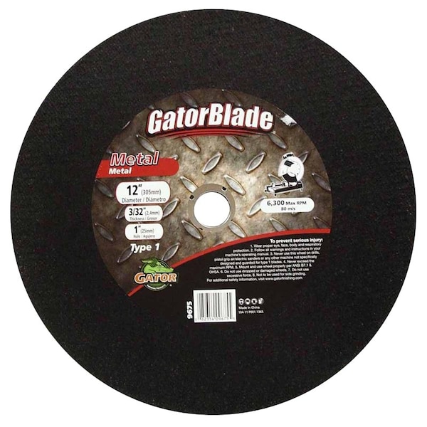 Ali GatorBlade Cut-Off Wheel, 12 in Dia, 3/32 in Thick, 1 in Arbor 9675 - main