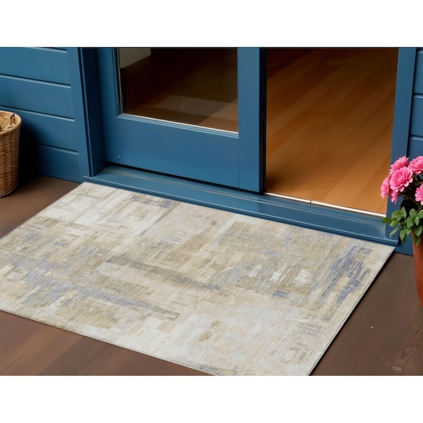 Homeroots 3' X 5' Ivory And Beige Abstract Washable Indoor Outdoor Area Rug 609202 - main