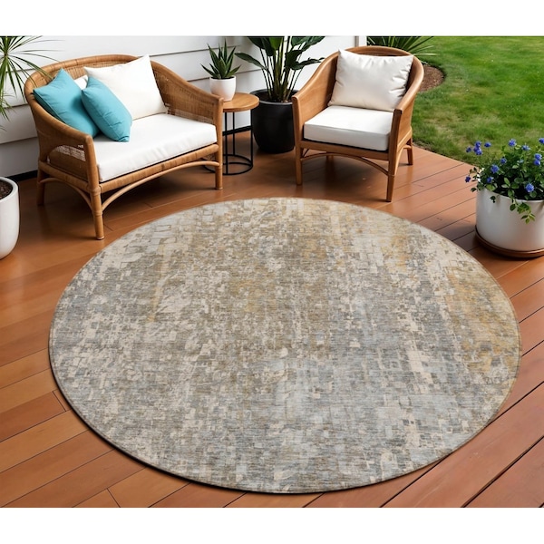 Homeroots 8' Beige Gray And Taupe Round Abstract Washable Indoor Outdoor Area Rug 577225 - main
