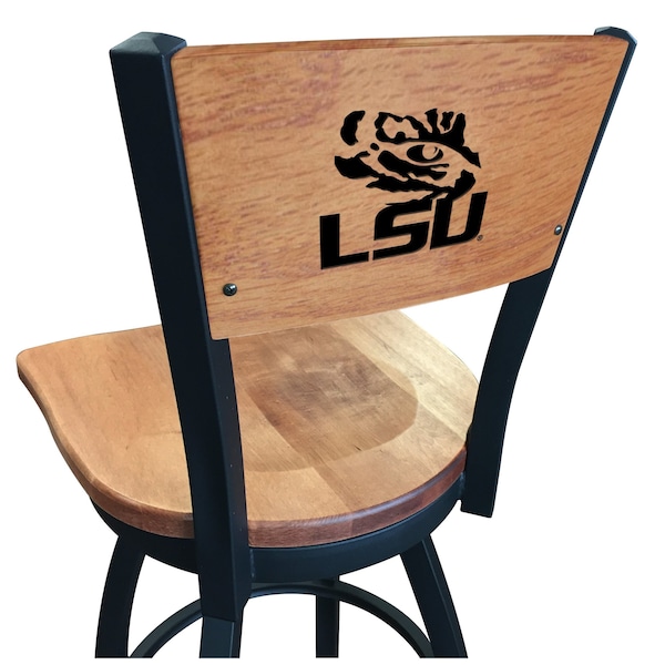 Holland Bar Stool Co 30" Blk Wrinkle Louisiana State Swivel Bar Stool, Laser Engraved Back L03830BWMedMplALaStUnMedMpl - main