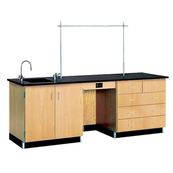 Diversified Spaces Teachers Desk Instructor Desk, 96" x 30" x 36", Fixture, 30" D X 36" H, 96" W X Red Oak 1114K - main