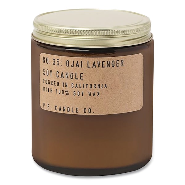 P.F. Candle Co. Ojai Lavender Soy Candle, 40 to 50 Hours Burn Time, 2.9 d x 3.5 h, 7.2 oz, Amber SC35 - main