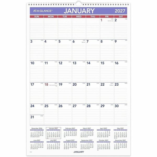 At-A-Glance Erasable Wall Calendar, 15.5 x 22.75, White, 2022 PMLM0328 - main