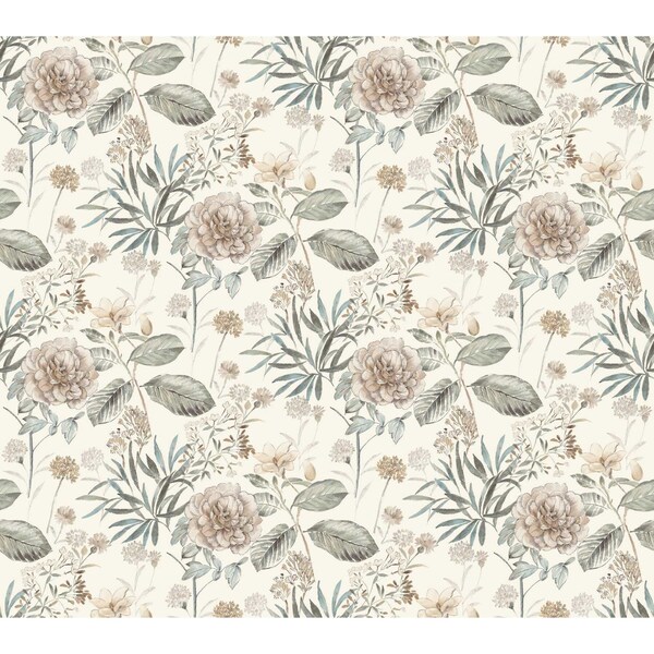 York Wallcoverings Midsummer Floral Beige and Green Wallpaper Sample TL1918SAM - main