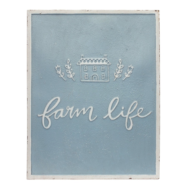 Homeroots Set of Two Blue And White Farm Sweet Farm Metal Wall Decor, 2PK 516400 - main