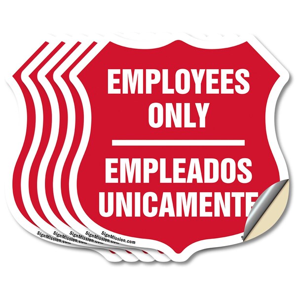 Signmission Bilingual Employees Only Shield Sign Emp, 4 inch X 4 inch, Vinyl Decal, 5PK SHI-D-5PACK-4-364 - main