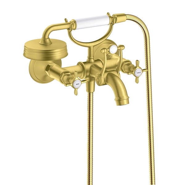 Axor 2-Handle Wall-Mounted Tub Filler w/ Cross Handles and 1.8 GPM Handshower in Brushed Gold Optic 16561251 - main