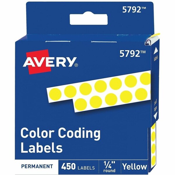 Avery Handwrite-Only Self-Adhesive Round Color-Coding Labels in Dispensers, 0.25 in dia, Yellow, 450PK 5792/TD5732 - main