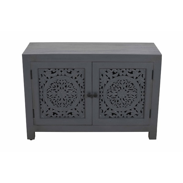 Homeroots 30in Gray Distressed Solid Wood Textured Door Accent Cabinet With Two Doors 557029 - main