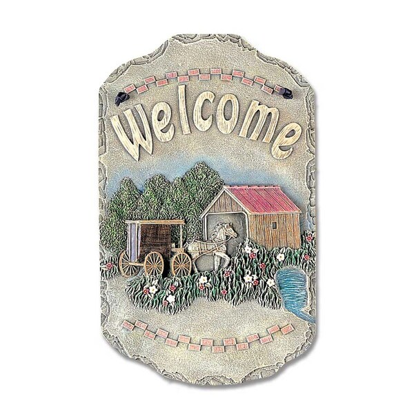 Homeroots 13" X 8" Gray Cream And Green Resin Horse Welcome Sign Wall Decor 405124 - main