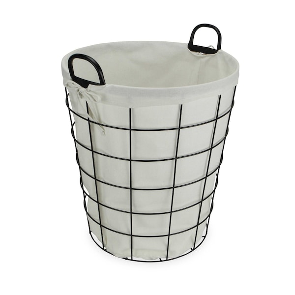 Homeroots Large White Fabric Lined Metal Laundry Type Basket With Handle 379818 - main