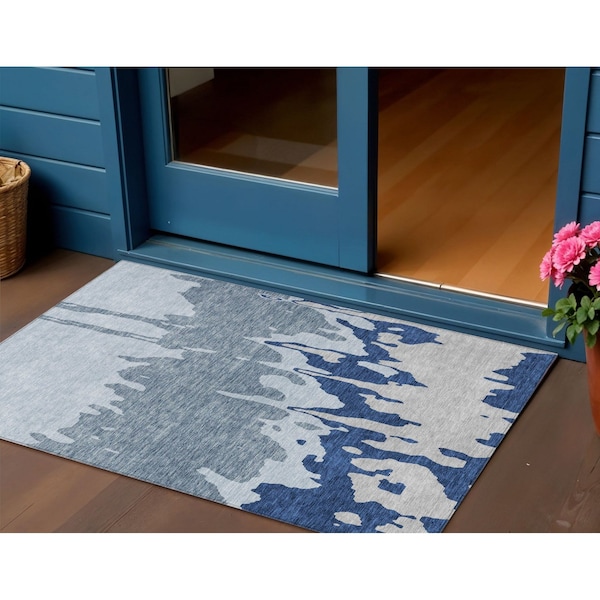 Homeroots 3' X 5' Sky Blue And Denim Blue Abstract Washable Indoor Outdoor Area Rug 613656 - main