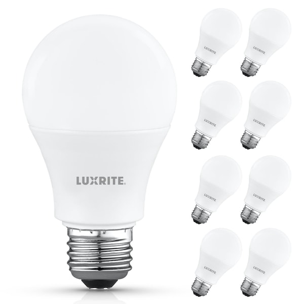 Luxrite A19 LED Light Bulb 60 Watt Equivalent, Non-Dimmable, 2700K Warm White, 800LM, Standard LED, 8PK LR21530 - main
