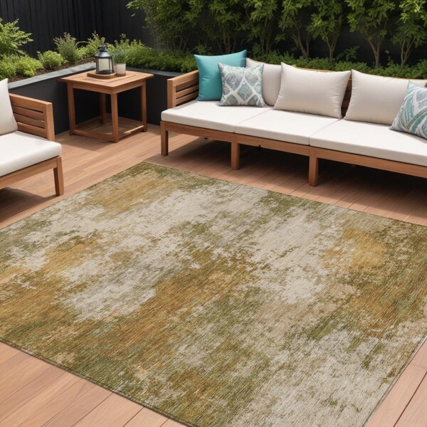 Homeroots 9' X 12' Copper And Ivory Abstract Washable Indoor Outdoor Area Rug 630625 - main