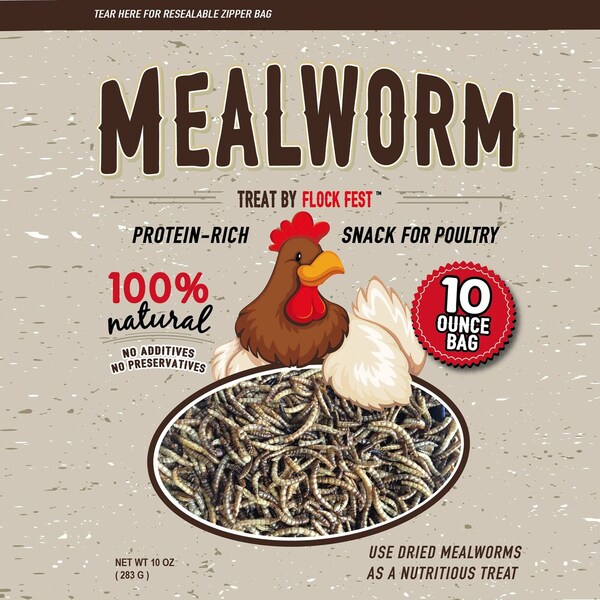 Flock Fest Dried Mealworms for Chickens, Wild Birds, Ducks, and Small Pets, 10 oz Bag, 6PK 27077088915 - main