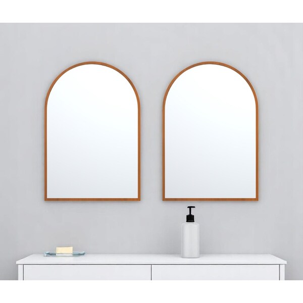 Homeroots Set of Two Walnut Arch Wood Framed Bathroom Vanity Mirror 565028 - main