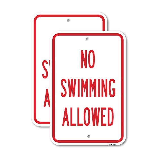 Signmission No Swimming Allowed, 12'' X 18'' 2 Signs, Heavy Gauge Aluminum, 2PK A-1218-2PACK-24965 - main