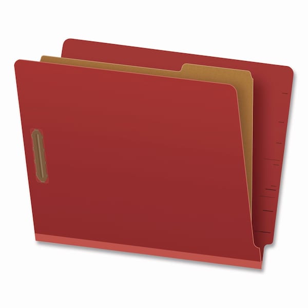 Pendaflex Pressboard End Tab Folders, Straight Tab, Expands 1.75", 1 Divider, 4 Fasteners, Letter, Red, 10PK H1150R - main