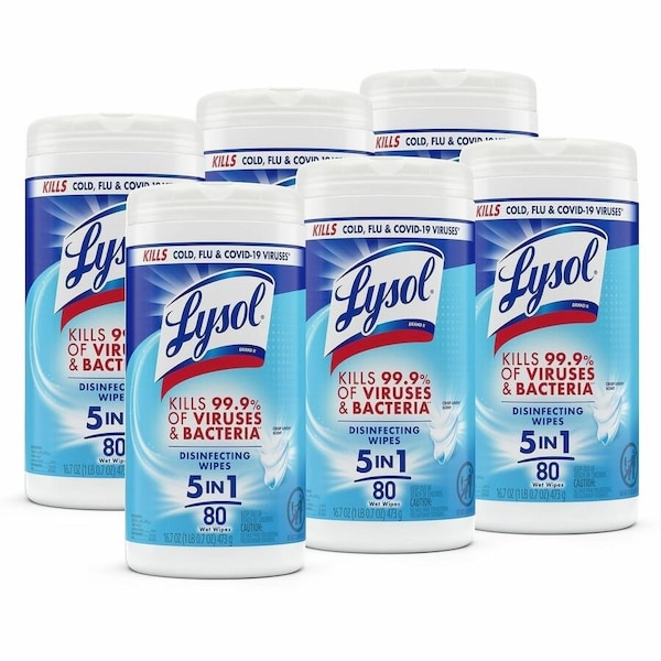 Lysol Disinfecting Wipes, 1-Ply, 7 x 7.25, Crisp Linen, White, 80 Wipes, 6PK 19200-89346 - main