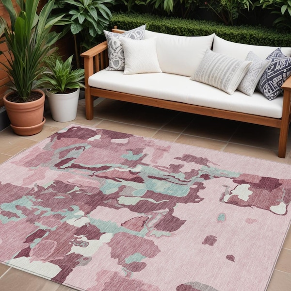 Homeroots 8' X 10' Pink And Gray Abstract Washable Indoor Outdoor Area Rug 599595 - main