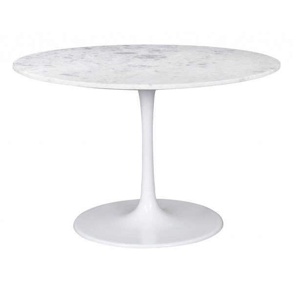 Homeroots 47" White Rounded Marble And Steel Pedestal Base Dining Table 394617 - main