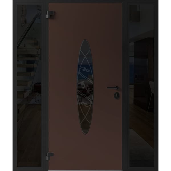 Vdomdoors Front Exterior Prehung Steel Door Ronex1277 Brown 2 Sidelight Exterior Windows Sidelites Entry RONEX1277EXD-BRW-W12+36+12xH80-RH-I - main