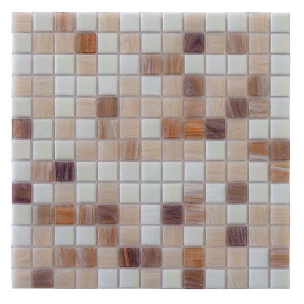 Apollo Tile Mingles 12 in. x 12 in. Glossy White and Brown Glass Mosaic Wall and Floor Tile 20 sqft/case, 20PK NAVAJO MIX 1A - main