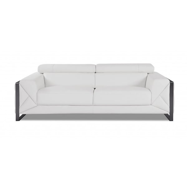 Homeroots 89" White Italian Leather Sofa With Chrome Legs 476519 - main