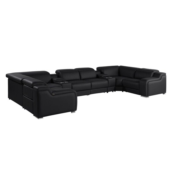 Homeroots Black Italian Leather Power Reclining U Shaped Eight Piece Corner Sectional With Console 632569 - main