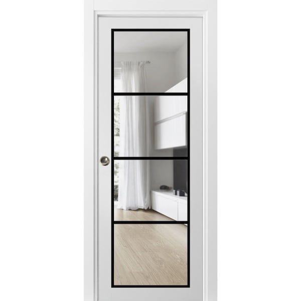 Sartodoors Sliding French Pocket Door Clear Glass, Lucia 2466 White Silk and Aluminum Strips, Kit Trims Rail LUCIA2466PD-WS-28 x 80 - main
