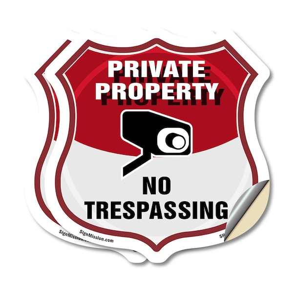 Signmission Private Property Shield Sign No Trespass, 4 inch X 4 inch, Vinyl Decal, 2PK SHI-D-2PACK-4-448 - main