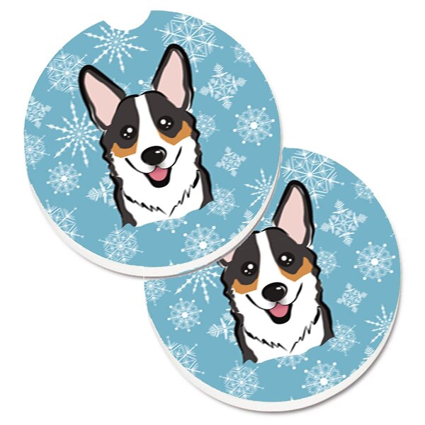 Carolines Treasures Snowflake Tricolor Corgi Set of 2 Cup Holder Car Coaster BB1689CARC - main