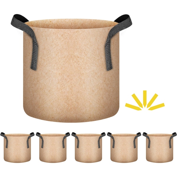 Ipower Plant Grow Bag 2-Gallon Heavy Duty Fabric Pots, 300G Thickened Nonwoven Containe, Tan, 5PK GLGROWBAG2X5TANV5 - main