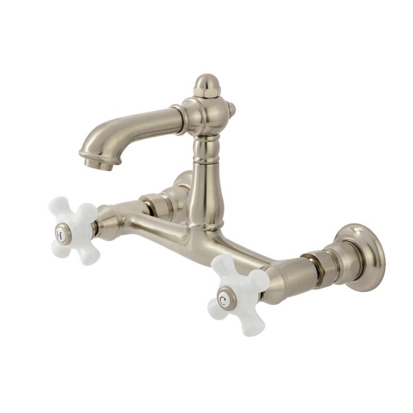 Kingston Brass Double-Handle Wall Mount Bathroom Faucet, Brushed Nickel KS7258PX - main
