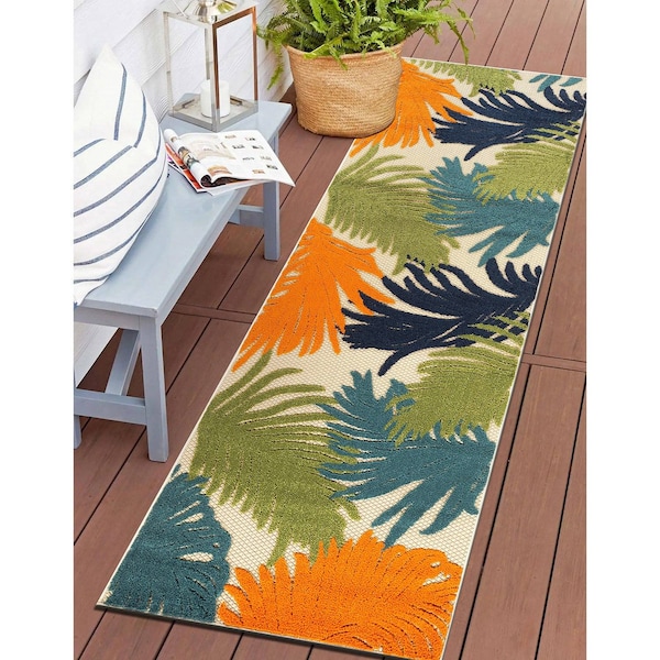 World Rug Gallery Amalfi Contemporary Tropical Floral Indoor/Outdoor Runner Rug 2 ft 7 in x 8 ft Multi 8013MULTI27X8 - main