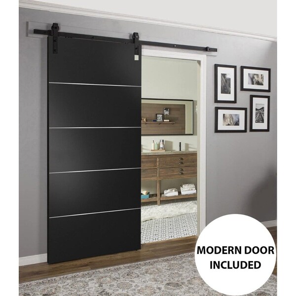Sartodoors Sturdy Barn Door with Hardware, Planum 0020 Matte Black, Black 6.6FT Rail Hangers Heavy Set, Solid PLANUM0020BD-B-BLK-32 - main