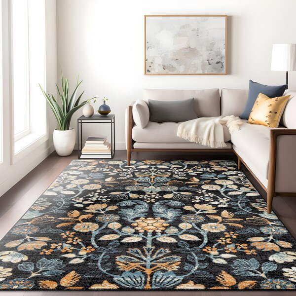 World Rug Gallery Symmetrical Floral Area Rug 7 ft 10 in x 10 ft Black WR146BLACK8X10 - main