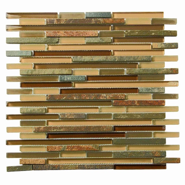 Apollo Tile Gray Brown 11.8 in x 11.8 in Glass, Stone Glossy Floor and Wall Mosaic Tile 4.83 sqft/case, 5PK APLCAS88029A - main