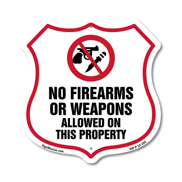 Signmission No Guns Shield Sign No Firearms Or Weapo, 12 Inch X 12 Inch, Plastic Sign SHI-P-12-395 - main