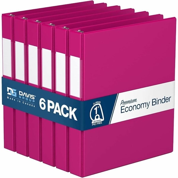 Davis Group Premium Economy, Angle D Ring, Binder, (Pink, 1"), PK6 2301-43-06 - main