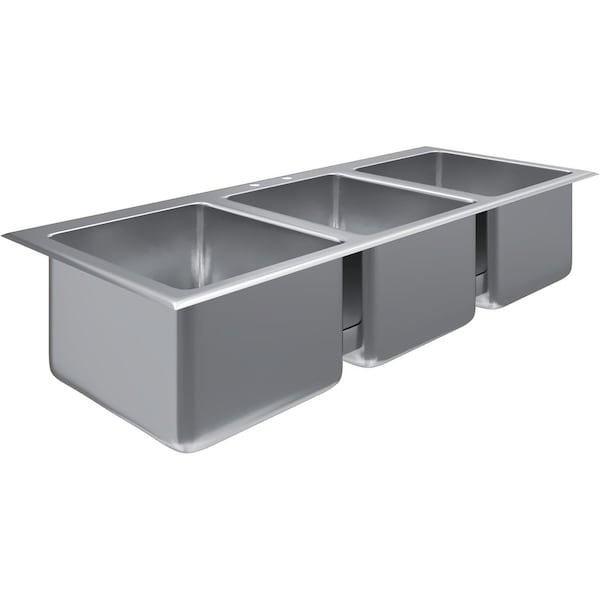 Amgood Stainless Steel 3 Compartment Drop-In Sink. Bowl 14 in. x 16 in. x 10 in. No Fauce SINK DIS S3C-141610-NF-Z - main