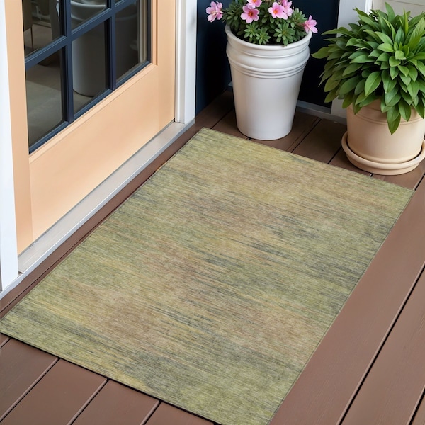Homeroots 3' X 5' Artichoke Green Fern Green And Gold Abstract Washable Indoor Outdoor Area Rug 587188 - main