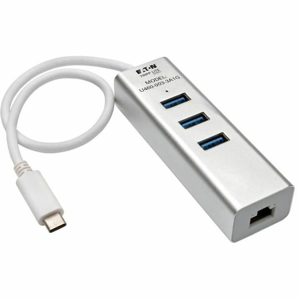 Tripp Lite PORTABLE USB 3.1 GEN 1 GIGABIT ETHERNET ADAPTER WITH 3-PORT HUB, ALUMINUM U460-003-3A1G - main