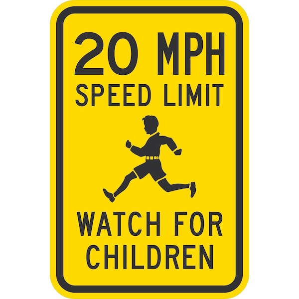 Lyle 20 Mph Speed Limit Watch For Children (W/Sym), 12x18, Diamond Grade, Yellow G-2685-DG_12x18 - main